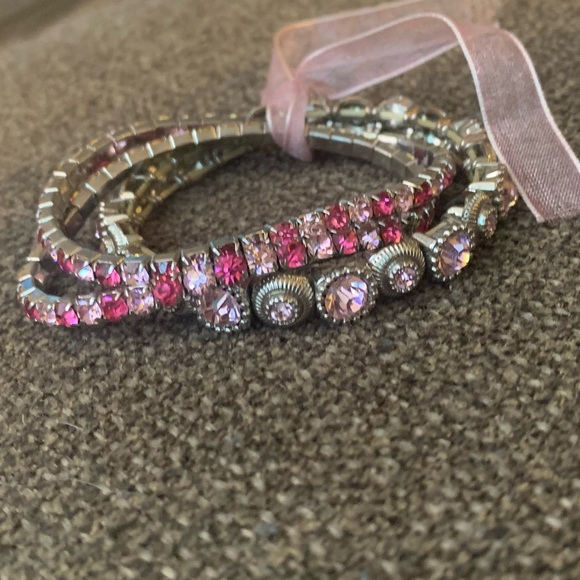Pink Elastic Bracelet Set with Ribbon - Picture 1 of 3
